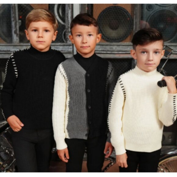 MOTU Lou Boys Knit Cardigan Sweater Colorblock 100% Cotton Size 8 - Picture 3 of 3